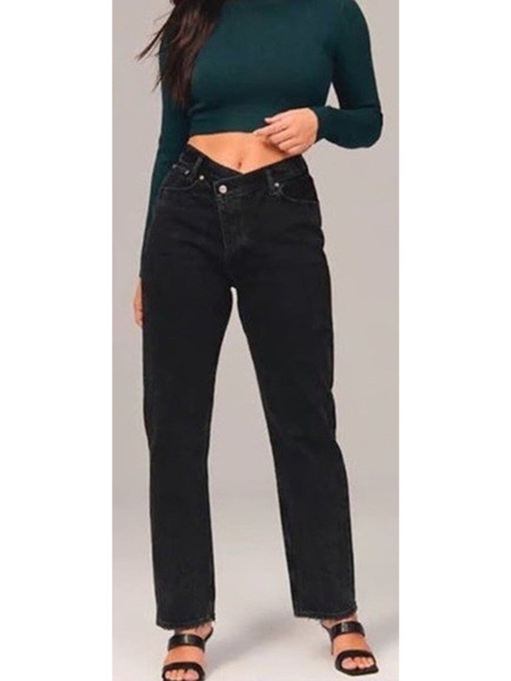 nwt ABERCROMBIE & FITCH 'The Dad' High-Rise Jean with Criss-Cross Waistband W30